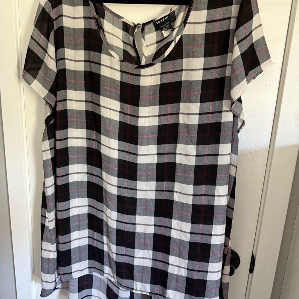 Torrid Plaid Women's Blouse in Black, White, and Maroon
